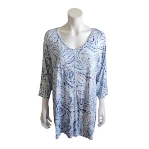 🔴4/30$🔴 Sigrid Olsen white and blue Paisley patterns quarter sleeves tee, 1X